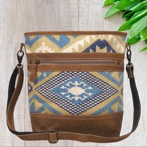 Myra Bag Indigo Craft Shoulder Bag Canvas, Rug, and Leather